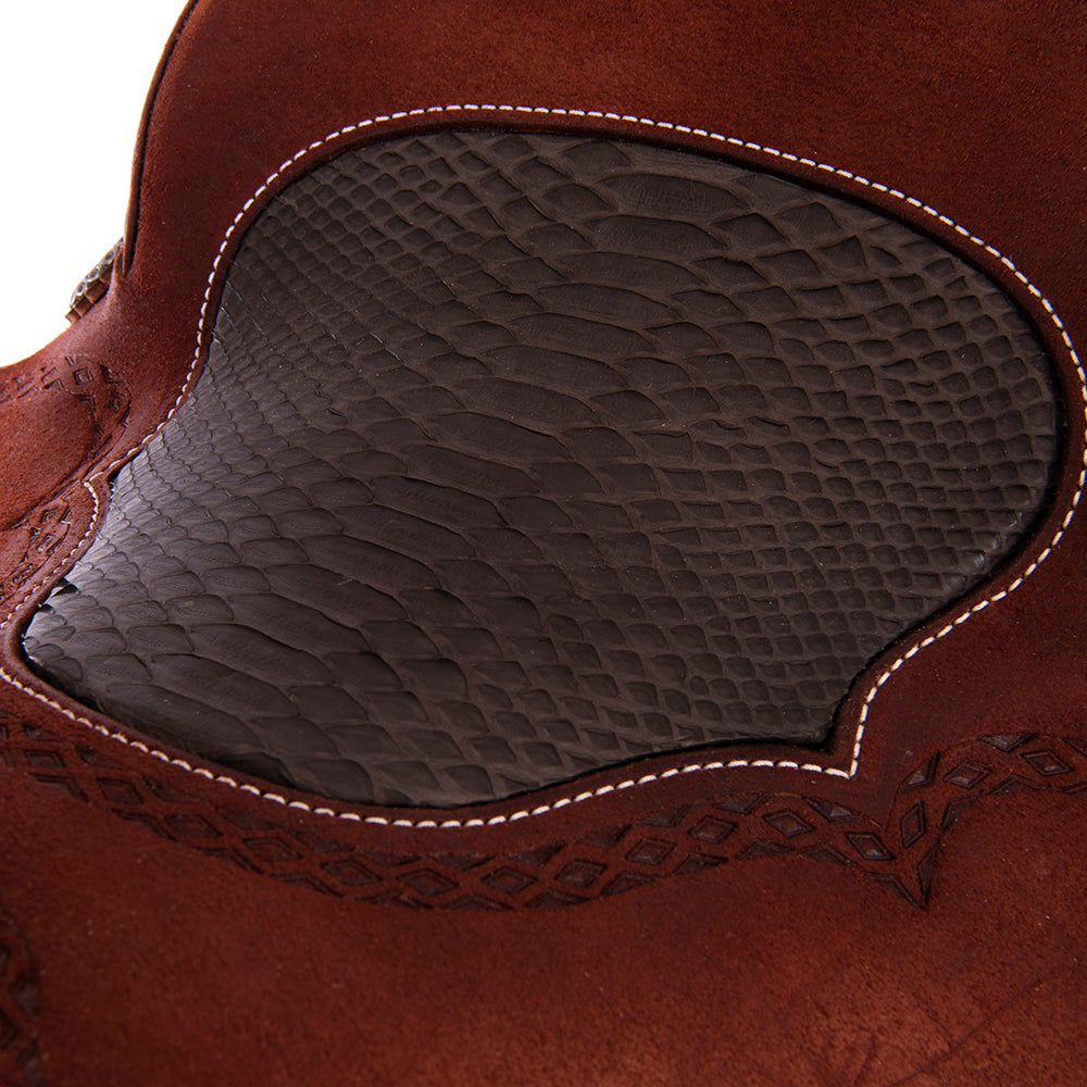 Burns Chestnut SO/RO Team Roper - Conventional - 1/4 D. Daisy Full DHD Border - Grey Python Inlay