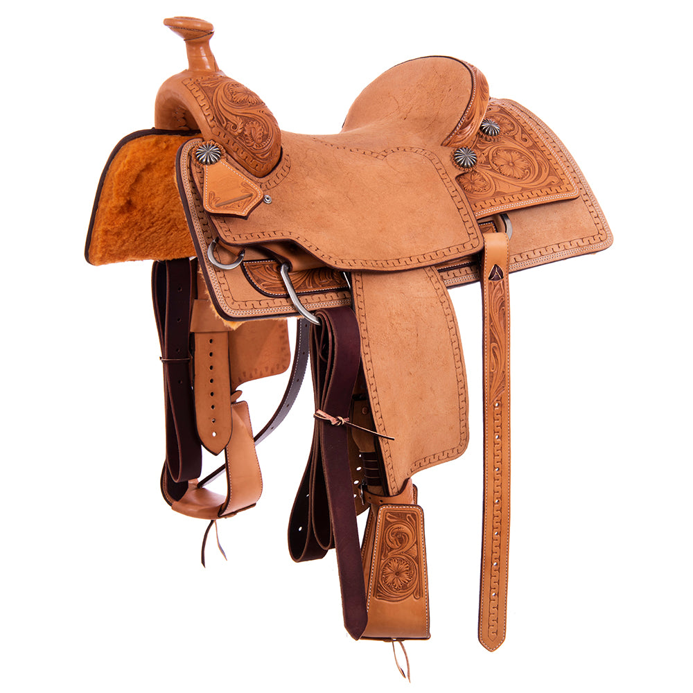 Burns Russet SO/RO Team Rope Saddle - Semi Square - Full Snake Border 1/4 WYO