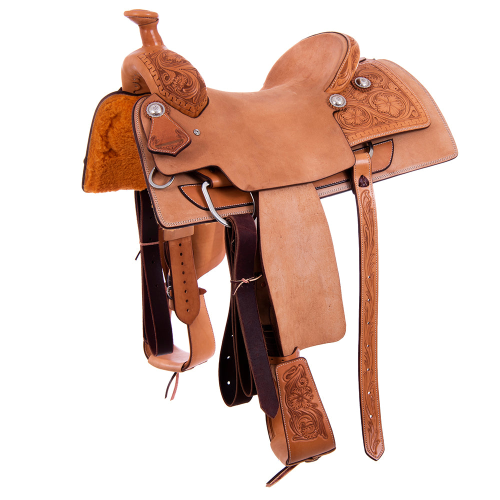 Burns Russet SO/RO Team Roper - Semi Square -  1/4 WYO Floral w/ 1/2 Snake Border