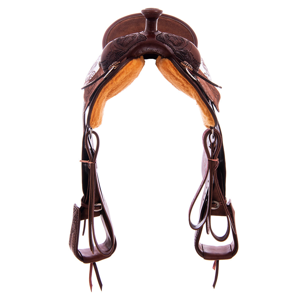 Burns Rope Saddle 3/4 Chocolate SO 1/4 RO - Conventional - Deluxe Barbwire - Single Skirt - Standard
