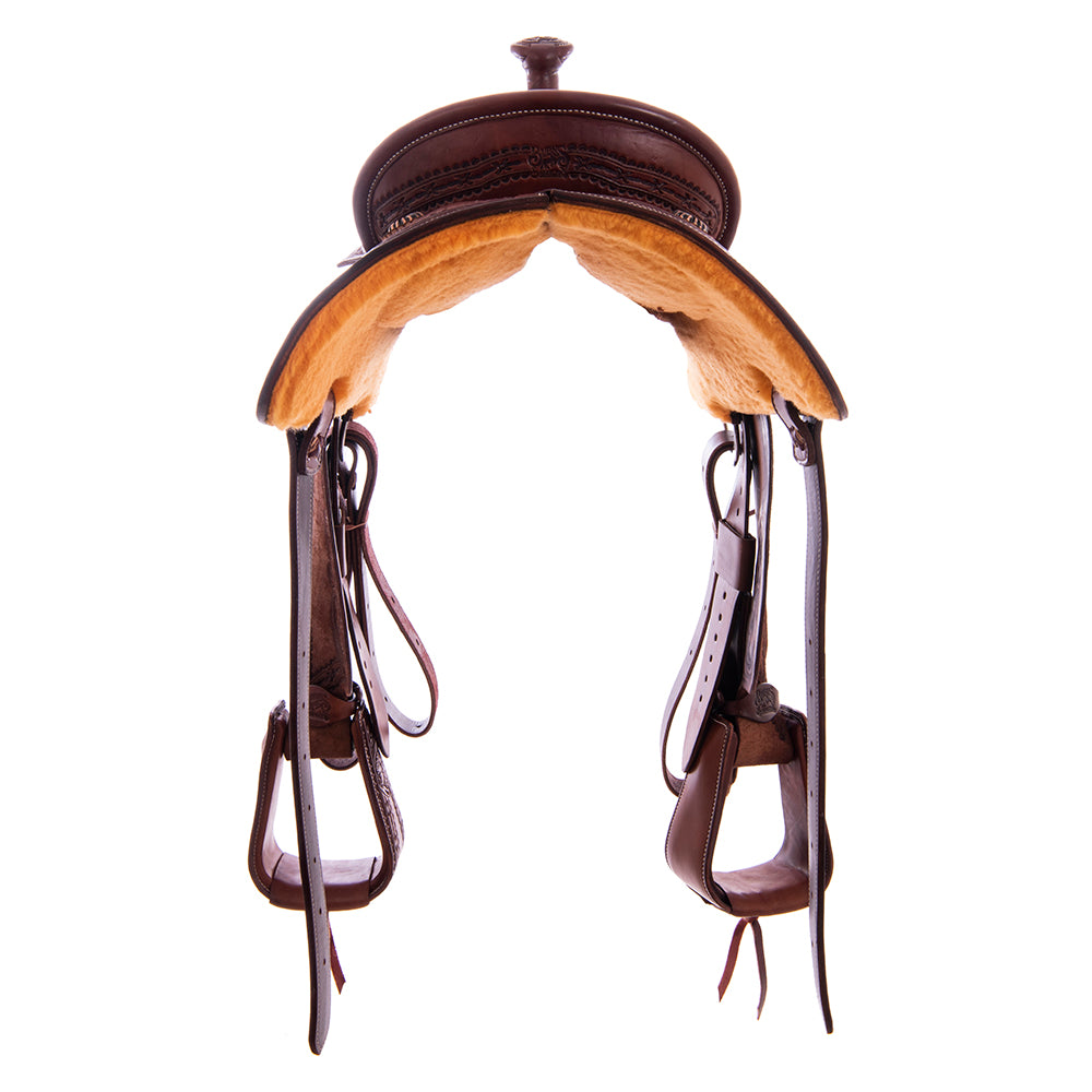 Burns Rope Saddle 3/4 Chocolate SO 1/4 RO - Conventional - Deluxe Barbwire - Single Skirt - Standard