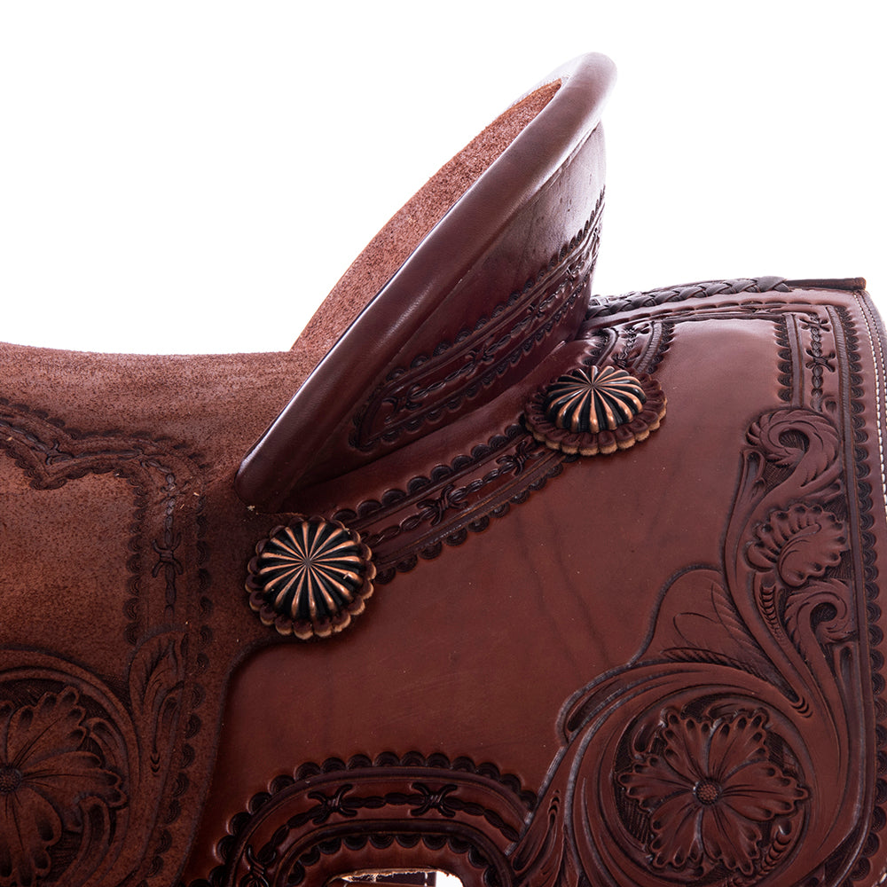 Burns Rope Saddle 3/4 Chocolate SO 1/4 RO - Conventional - Deluxe Barbwire - Single Skirt - Standard