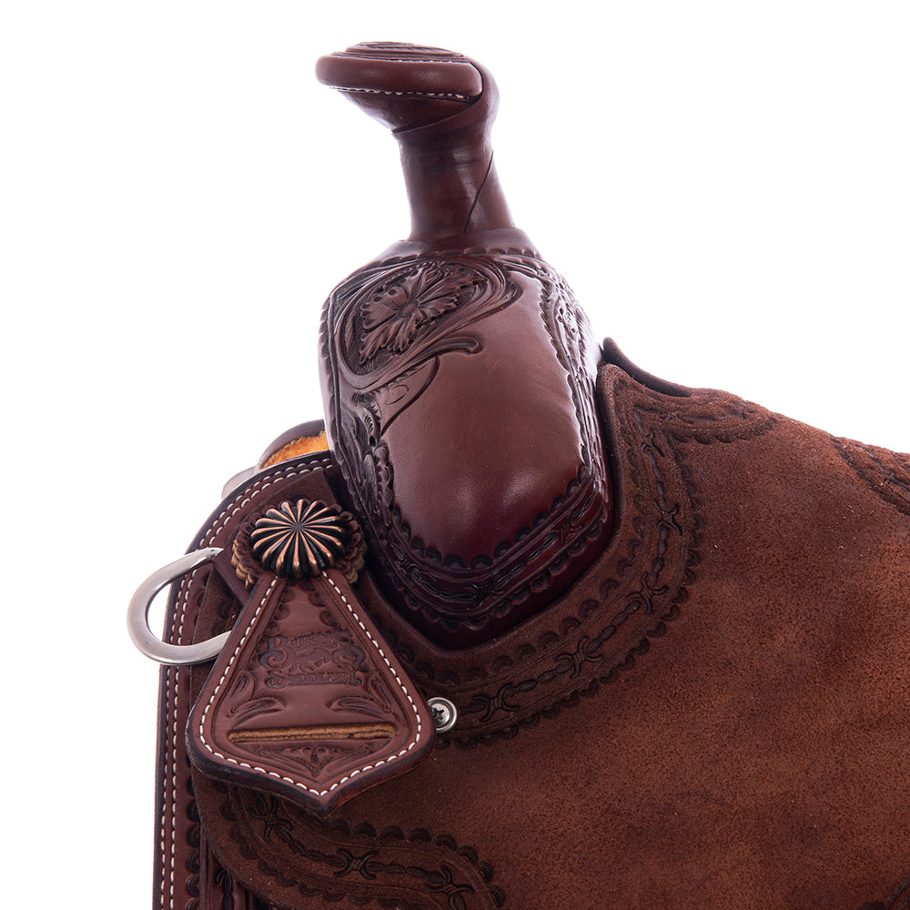 Burns Rope Saddle 3/4 Chocolate SO 1/4 RO - Conventional - Deluxe Barbwire - Single Skirt - Standard