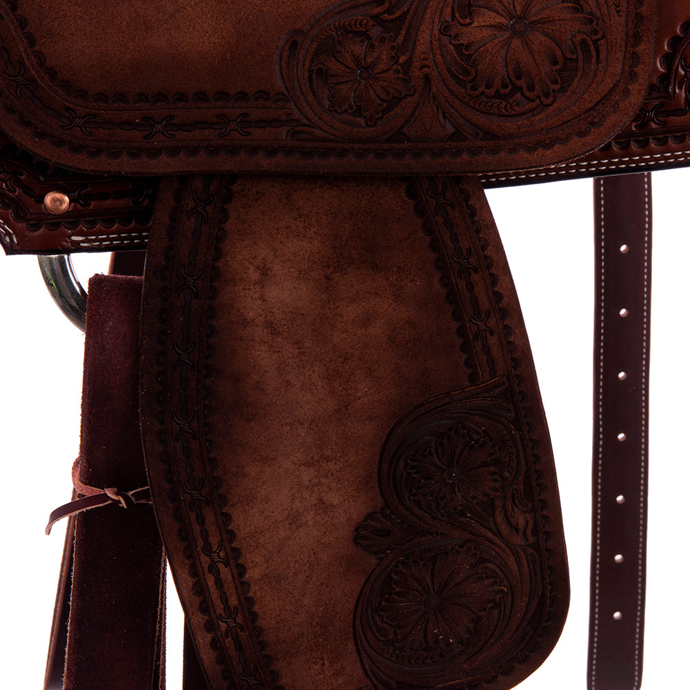 Burns Rope Saddle 3/4 Chocolate SO 1/4 RO - Conventional - Deluxe Barbwire - Single Skirt - Standard