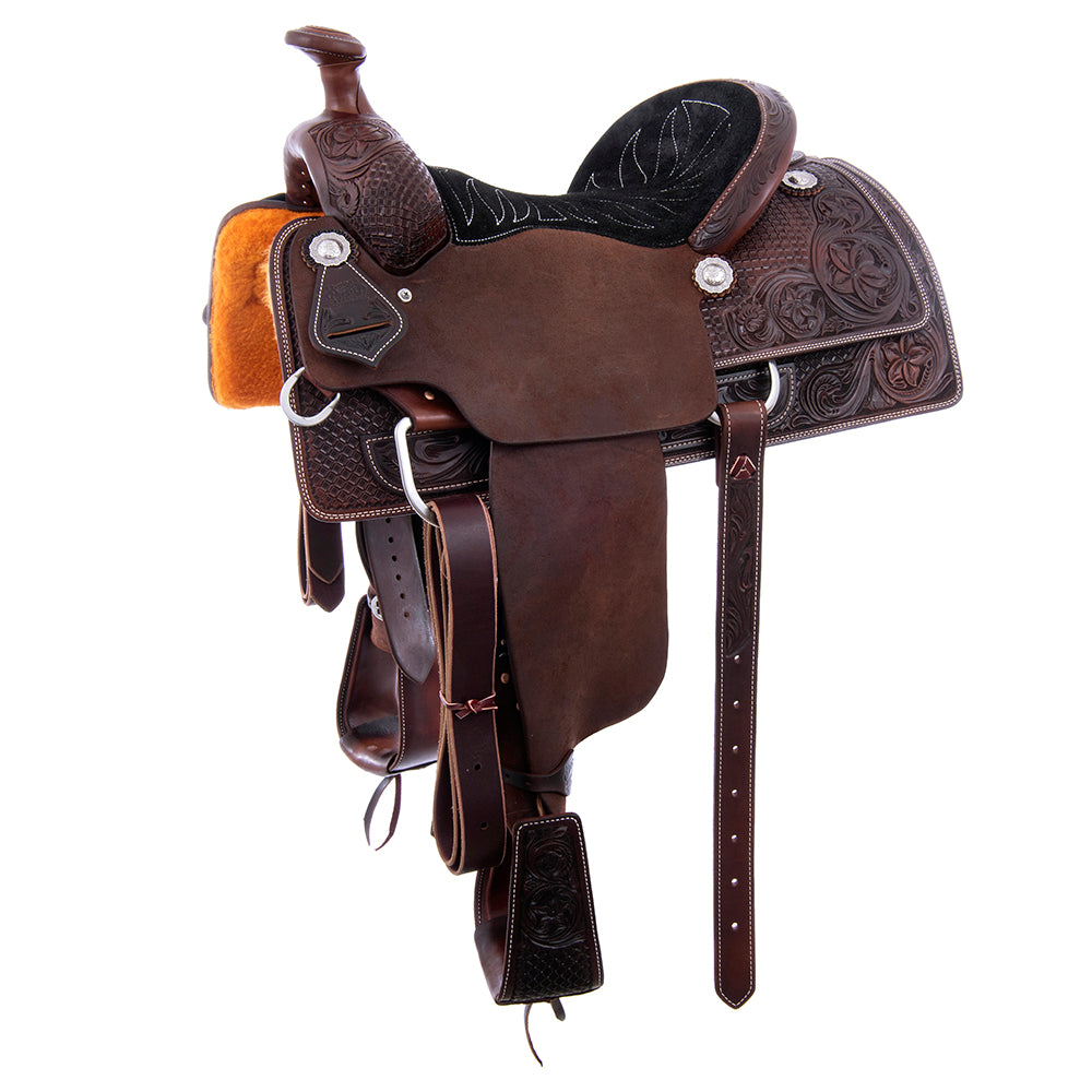 1/2 Chocolate RO/SO Team Rope Saddle - Full Waffle and Daisy - Cheyenne - Black RO Quilt