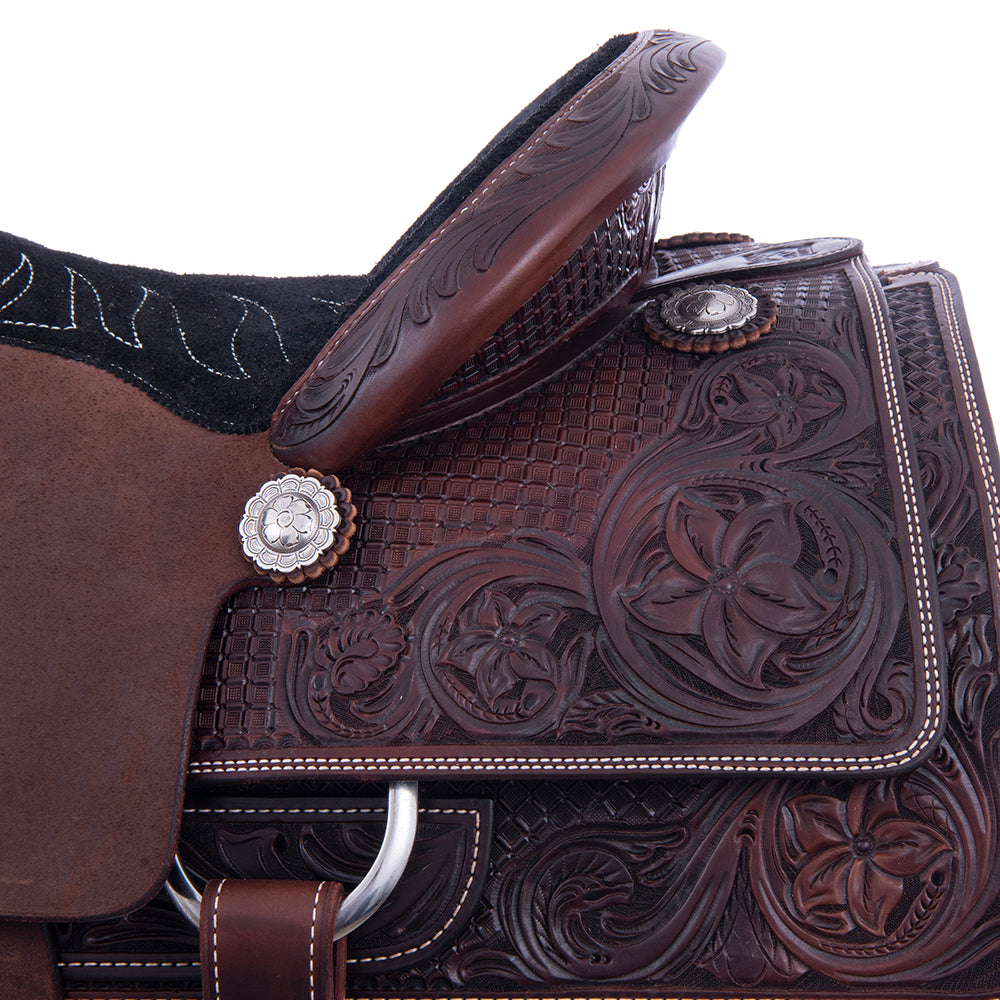 1/2 Chocolate RO/SO Team Rope Saddle - Full Waffle and Daisy - Cheyenne - Black RO Quilt