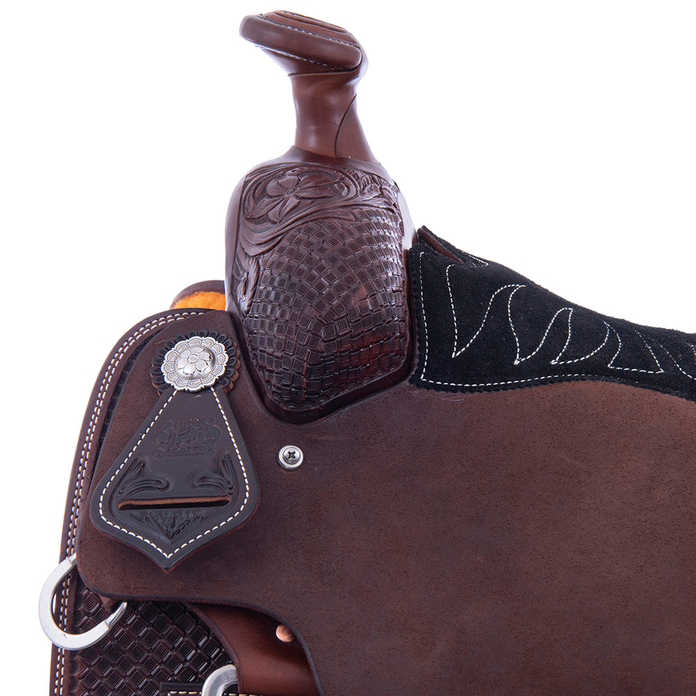 1/2 Chocolate RO/SO Team Rope Saddle - Full Waffle and Daisy - Cheyenne - Black RO Quilt