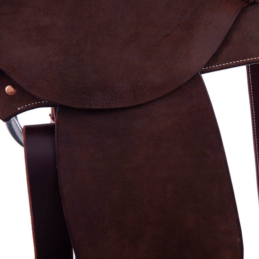 1/8 Smooth Chocolate 7/8 Roughout Lightweight Versatility Saddle- Notched Skirts, 1/8 Axe Tooling, Cheyenne Roll, Hard Seat