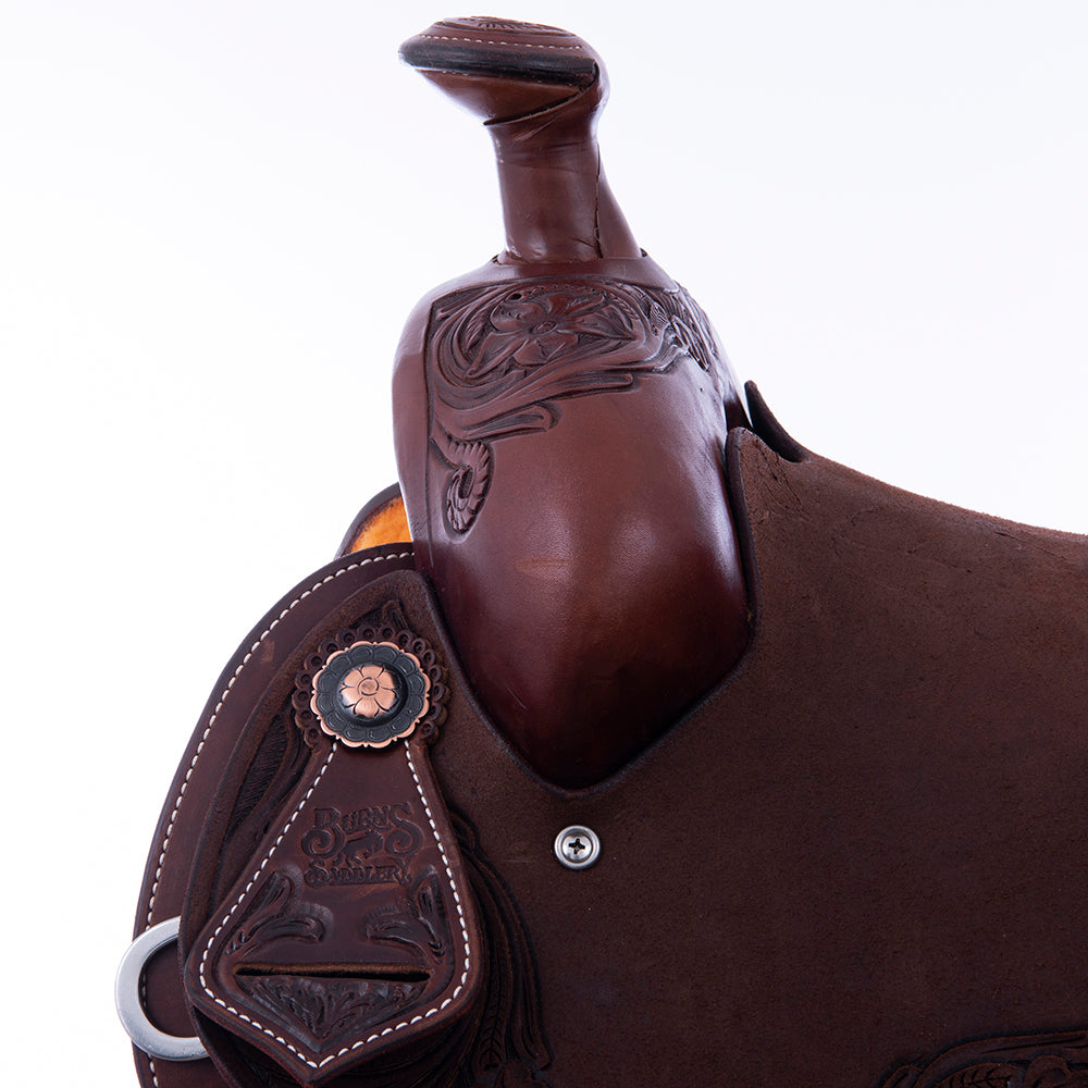 1/2 Chocolate Smooth 1/2 Roughout Lightweight Versatility Saddle- Round Skirts, D Daisy Floral Corners, Cheyenne