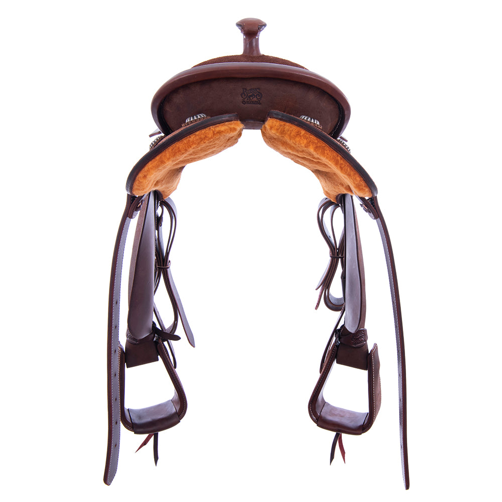Chocolate Roughout Lightweight Versatility Saddle- Round Skirts, Cheyenne Roll, Chocolate Suede Inlay