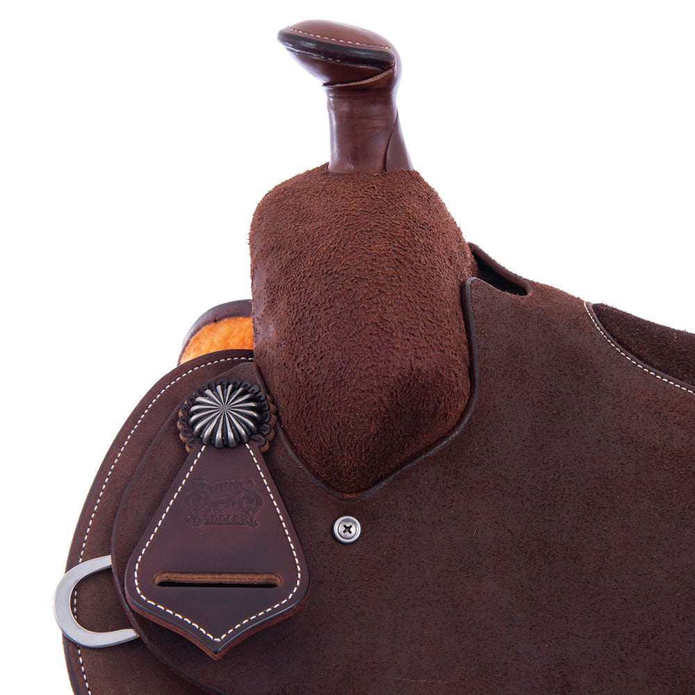 Chocolate Roughout Lightweight Versatility Saddle- Round Skirts, Cheyenne Roll, Chocolate Suede Inlay