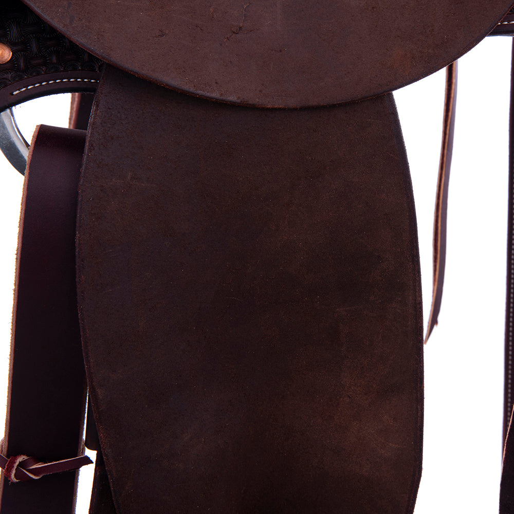 1/2 Smooth 1/2 Roughout Chocolate Lightweight Versatility Saddle- Round Skirts, 1/2 Axe, Cheyenne, Chocolate Suede Inlay