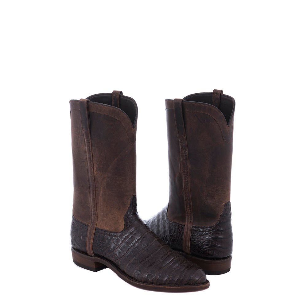 Men's Roper 12-2 Brown Belly Caiman/Tobac Goat Covered Side Seam