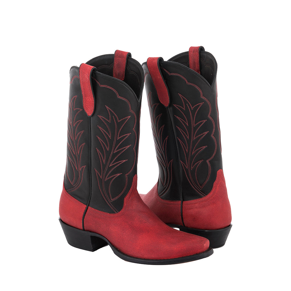 Men's Red Oiled Pig Black Top Cowboy Boot Winn Stitch