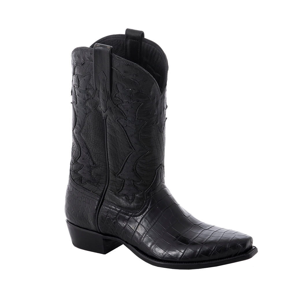 Men's Matte Black American Alligator Cowboy Boot GP Inlay