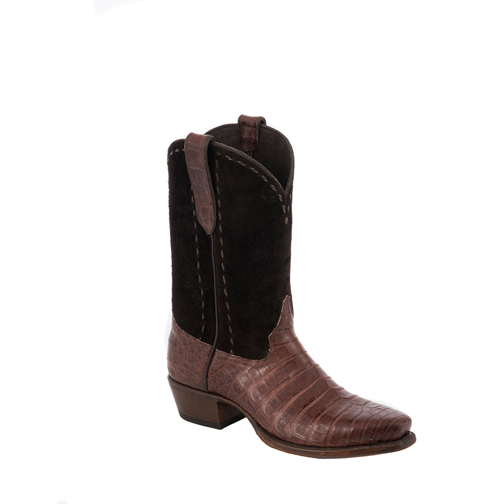 Men's Brown Caiman Belly Cowboy Boot CH RO Top Buckstitch