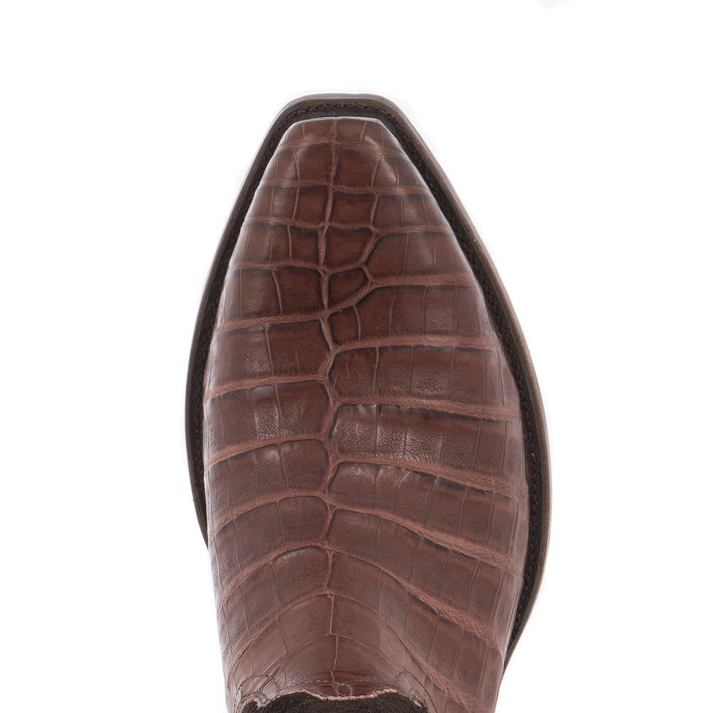 Men's Brown Caiman Belly Cowboy Boot CH RO Top Buckstitch