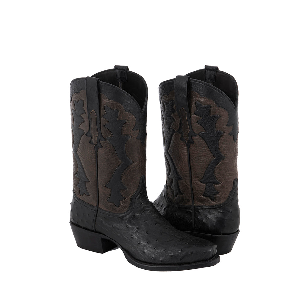 Men's BK Ostrich Grey Bison GP Inlay Cowboy Boot