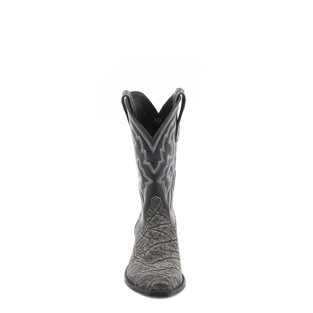 MENS GREY SAFARI ELEPHANT/ BLACK ANALINE COWBOY BOOT