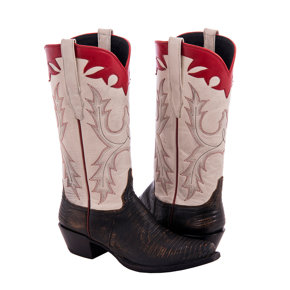 Ladies 13" Distressed Tan Lizard Pearl Goat Old Nugget Stitch CL Cowboy Boot