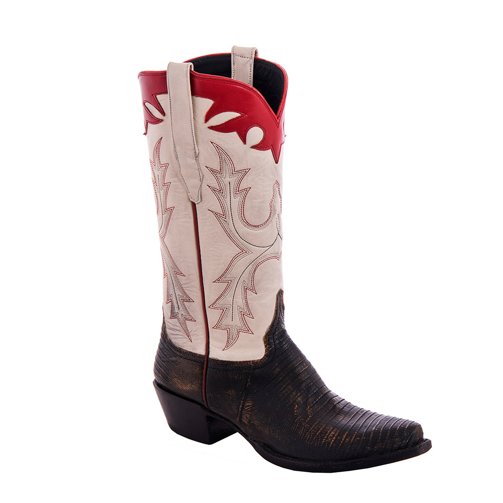 Ladies 13" Distressed Tan Lizard Pearl Goat Old Nugget Stitch CL Cowboy Boot