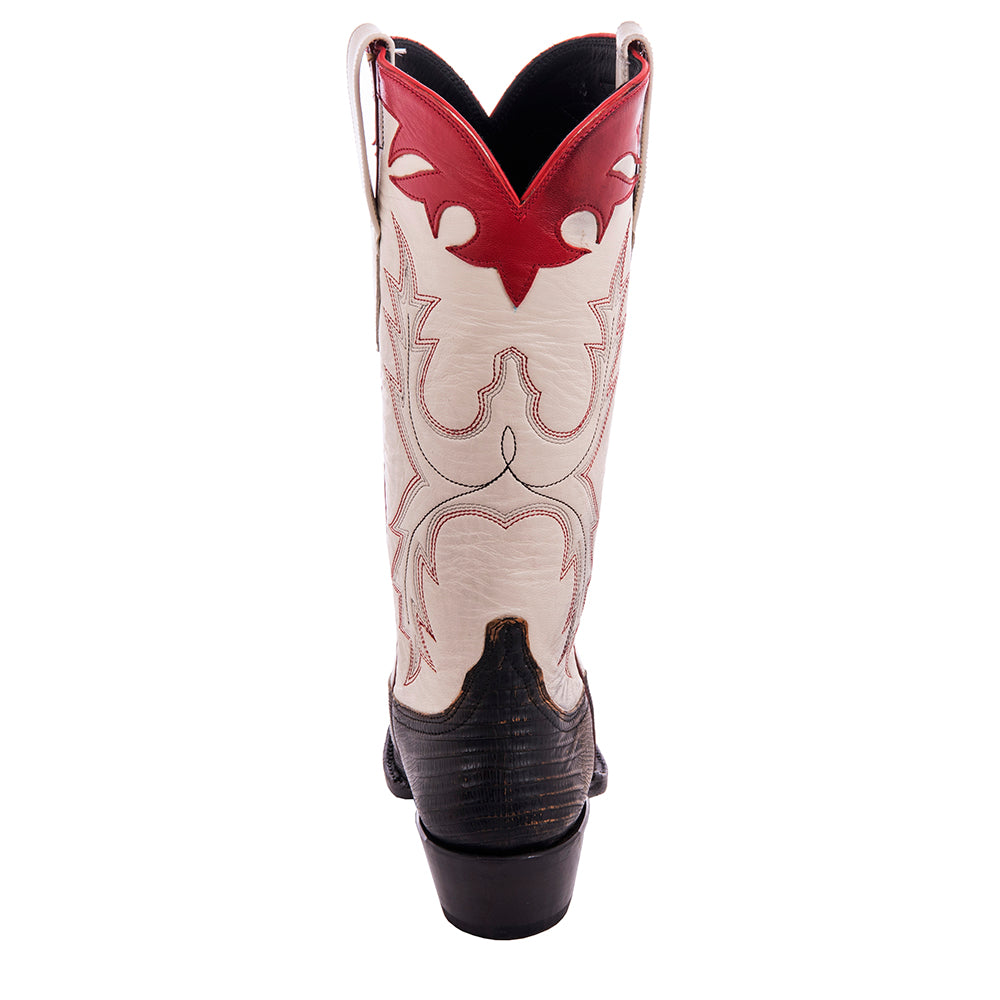 Ladies 13" Distressed Tan Lizard Pearl Goat Old Nugget Stitch CL Cowboy Boot