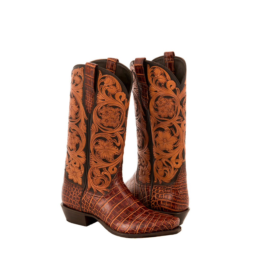 Men's Cowboy Two Tone Rum Nile Tooled Tops