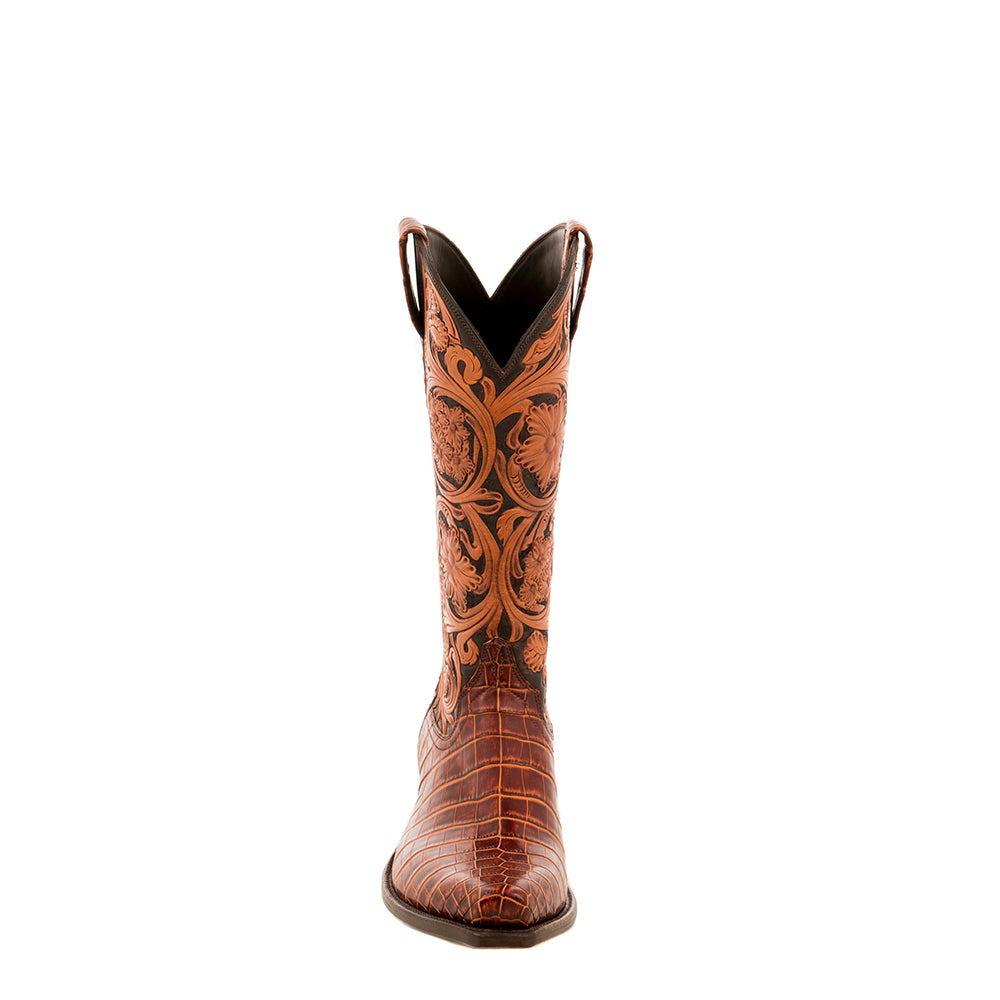 Men's Cowboy Two Tone Rum Nile Tooled Tops