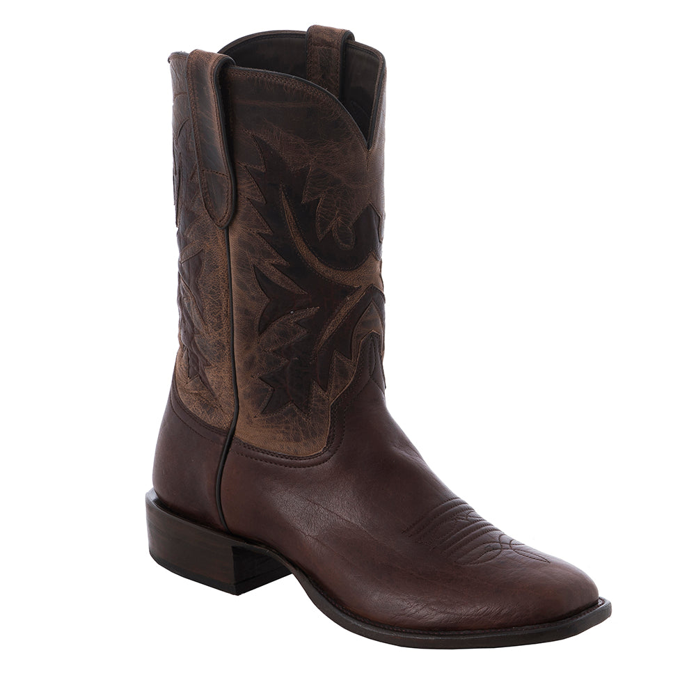 Men's 12" Mocha Bison Canella Goat Fern Inlay Cowboy Boot