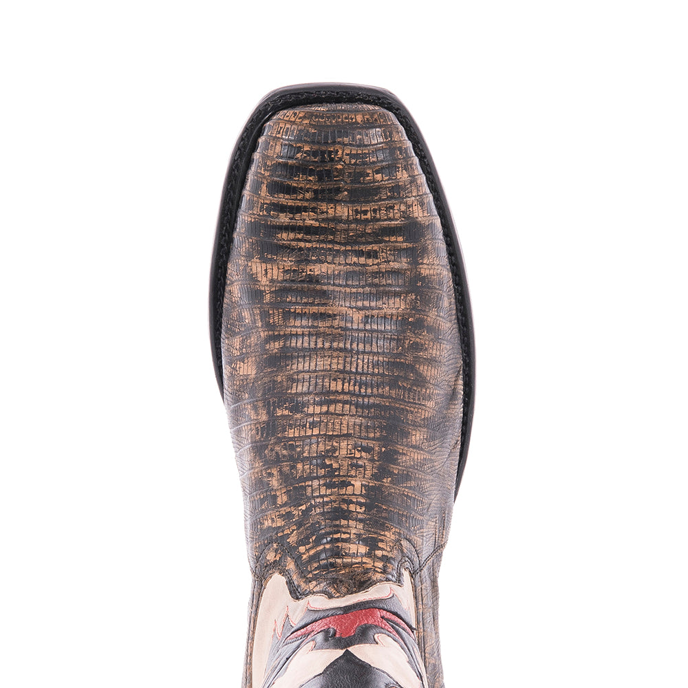 Men's Cowboy 12-2 Grey Distress Lizard/White Goat Fern Inlay