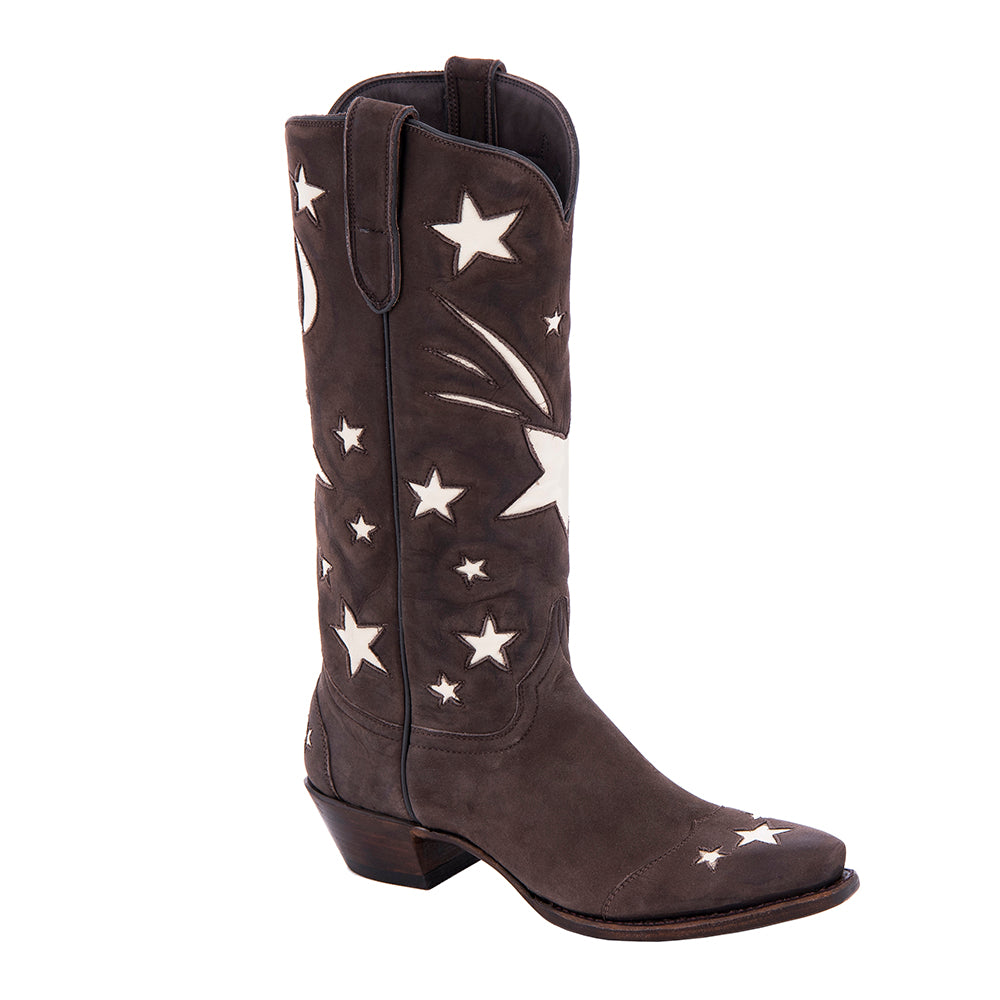 Ladies 13" Chocolate Nubuck Stars Inlay Cowboy Boot