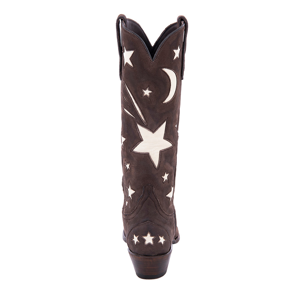 Ladies 13" Chocolate Nubuck Stars Inlay Cowboy Boot