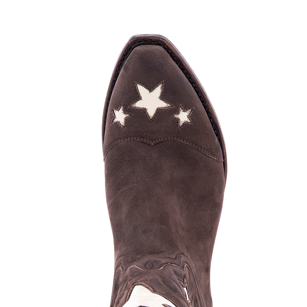 Ladies 13" Chocolate Nubuck Stars Inlay Cowboy Boot