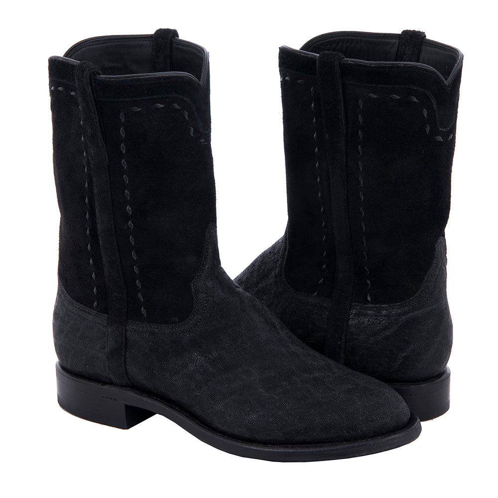 Men's Roper 10" Black Elephant Black Roughout Black Buckstitch