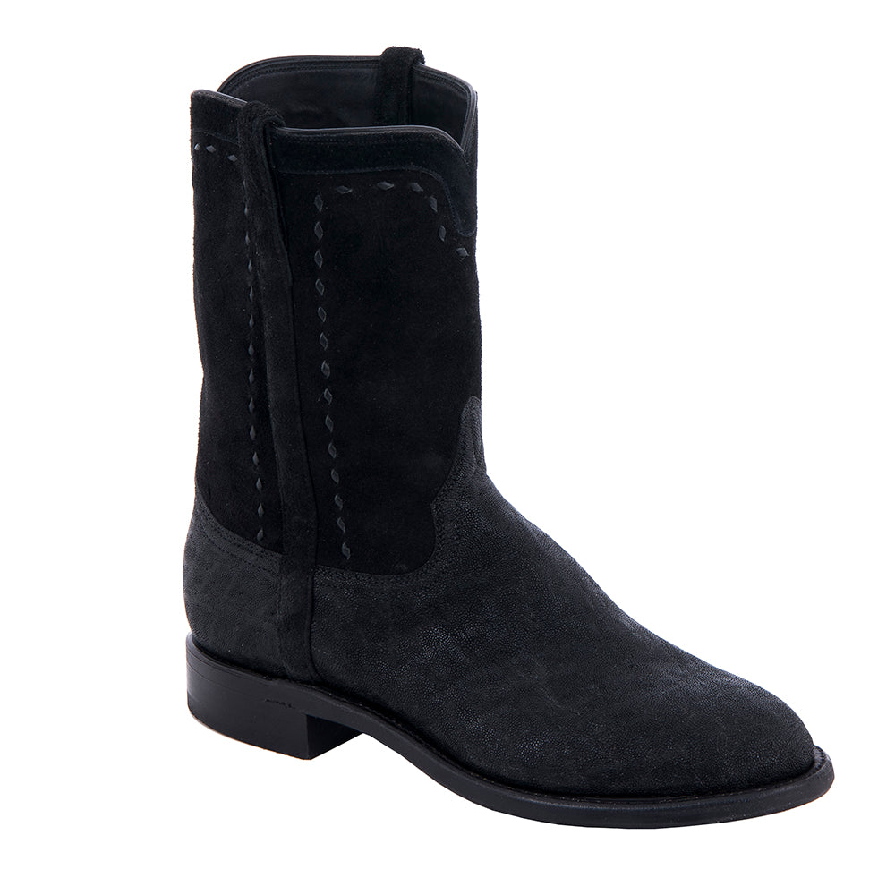 Men's Roper 10" Black Elephant Black Roughout Black Buckstitch