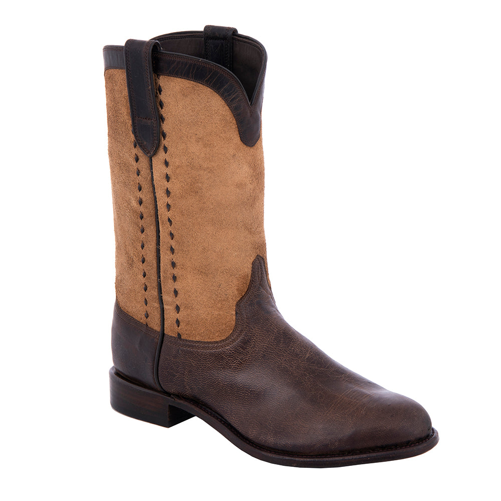 Mens Cowboy 12" Tobac Goat Tan Roughout With Buckstitch
