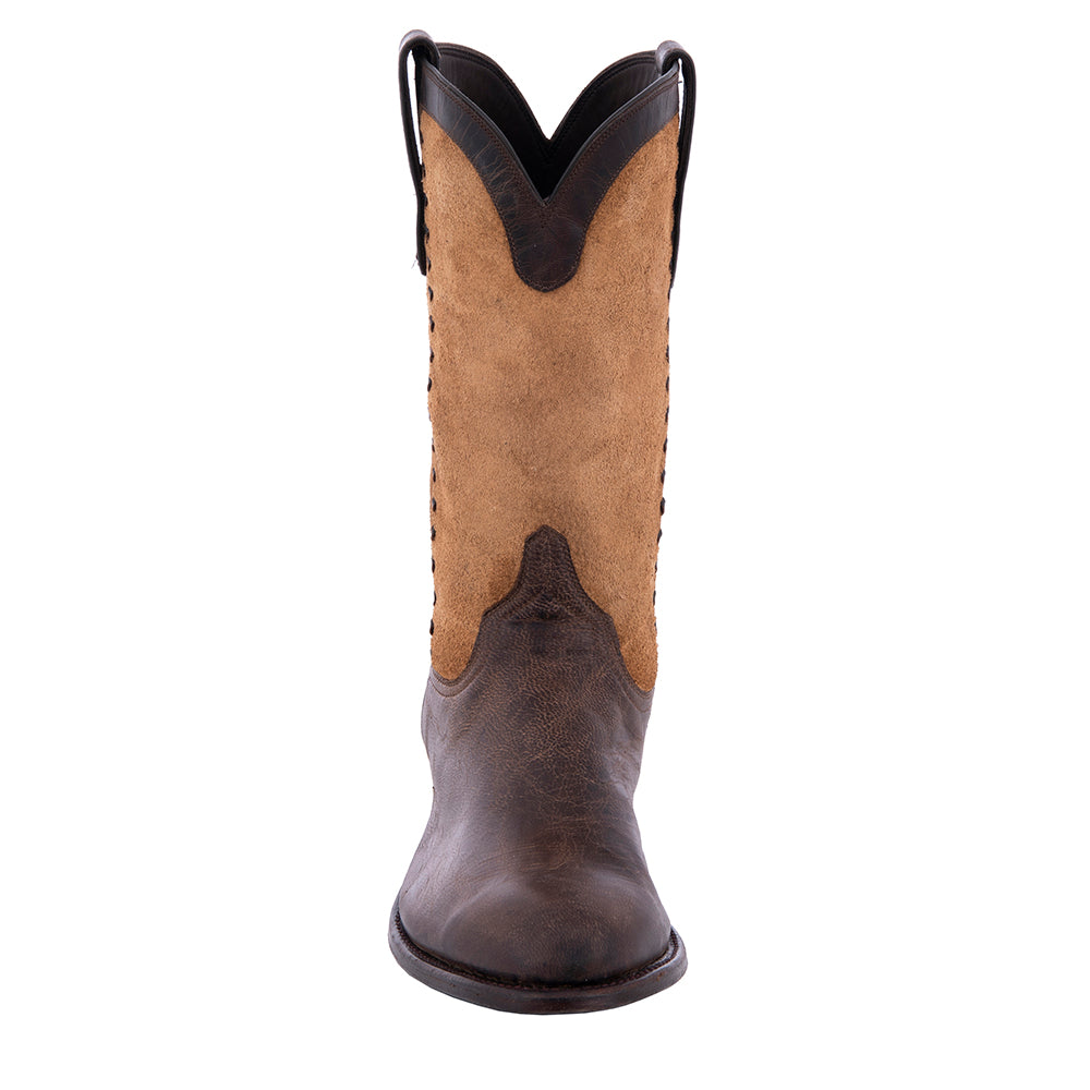 Mens Cowboy 12" Tobac Goat Tan Roughout With Buckstitch