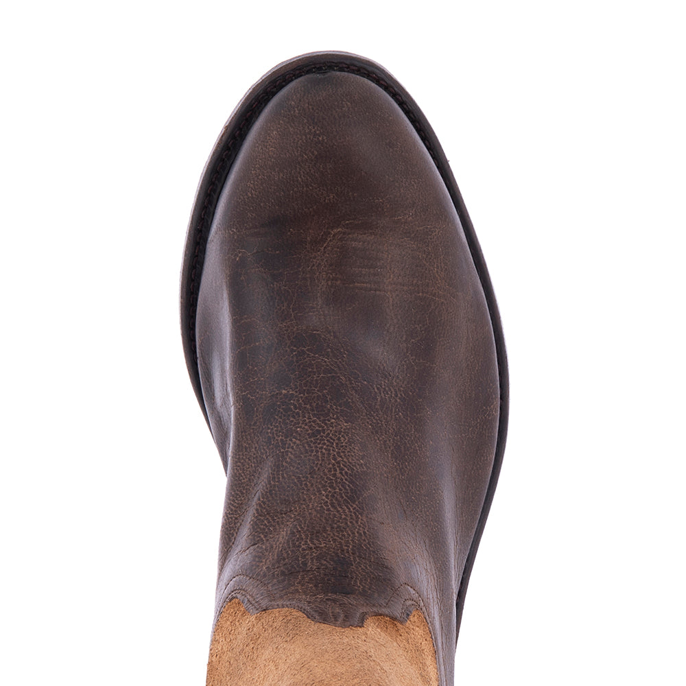 Mens Cowboy 12" Tobac Goat Tan Roughout With Buckstitch
