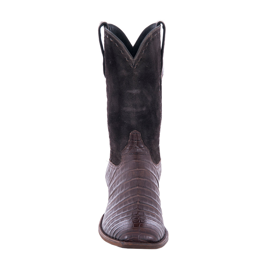 Men's Cowboy 12" Chocolate Caiman Belly Chocolate RO Full Buckstitch