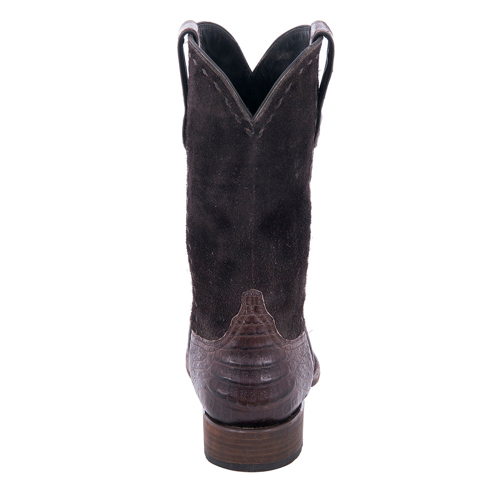 Men's Cowboy 12" Chocolate Caiman Belly Chocolate RO Full Buckstitch