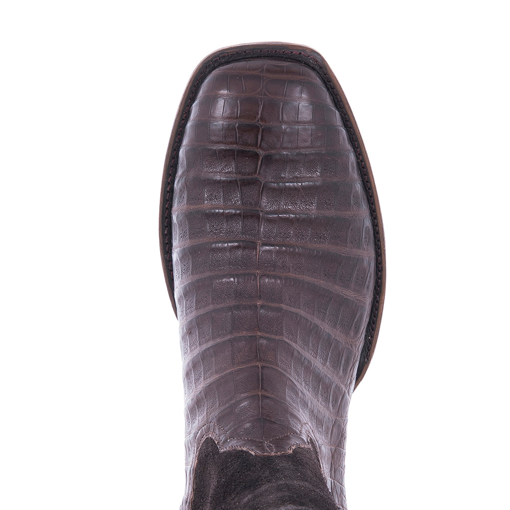Men's Cowboy 12" Chocolate Caiman Belly Chocolate RO Full Buckstitch