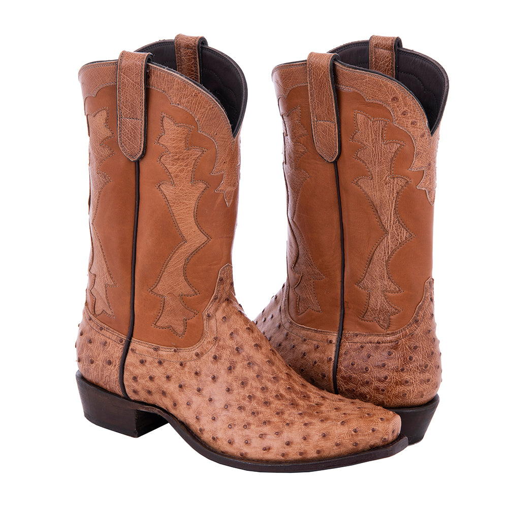 Men's 12" Cowboy Brandy BC FQ Ostrich GP Inlay