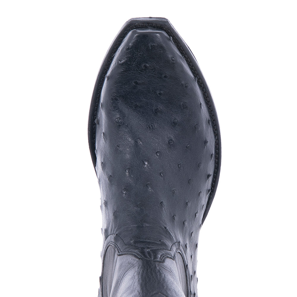 Men's 12" Cowboy Black Full Quill Ostrich Black Aniline Top Corded