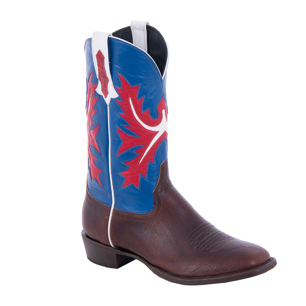 Men's Cowboy 12" Mocha Bison Red White Fern Inlay