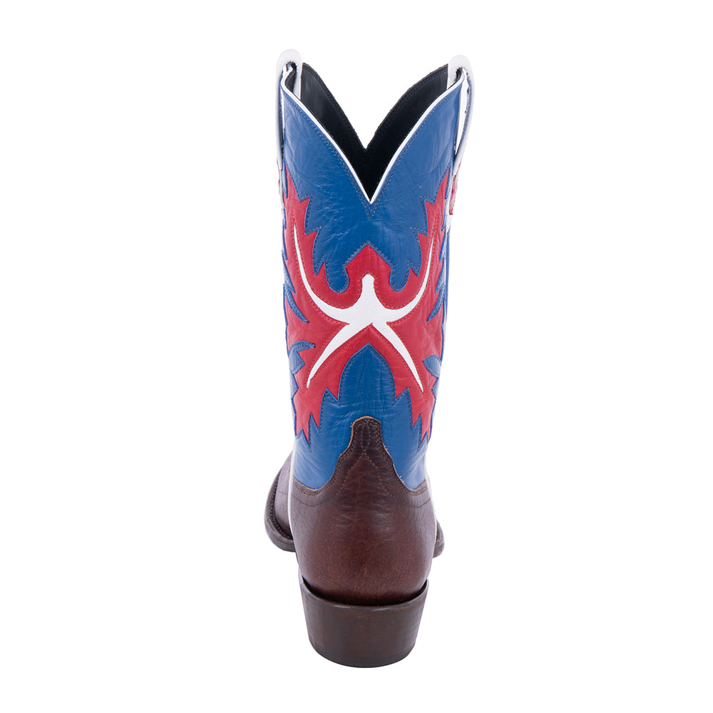 Men's Cowboy 12" Mocha Bison Red White Fern Inlay