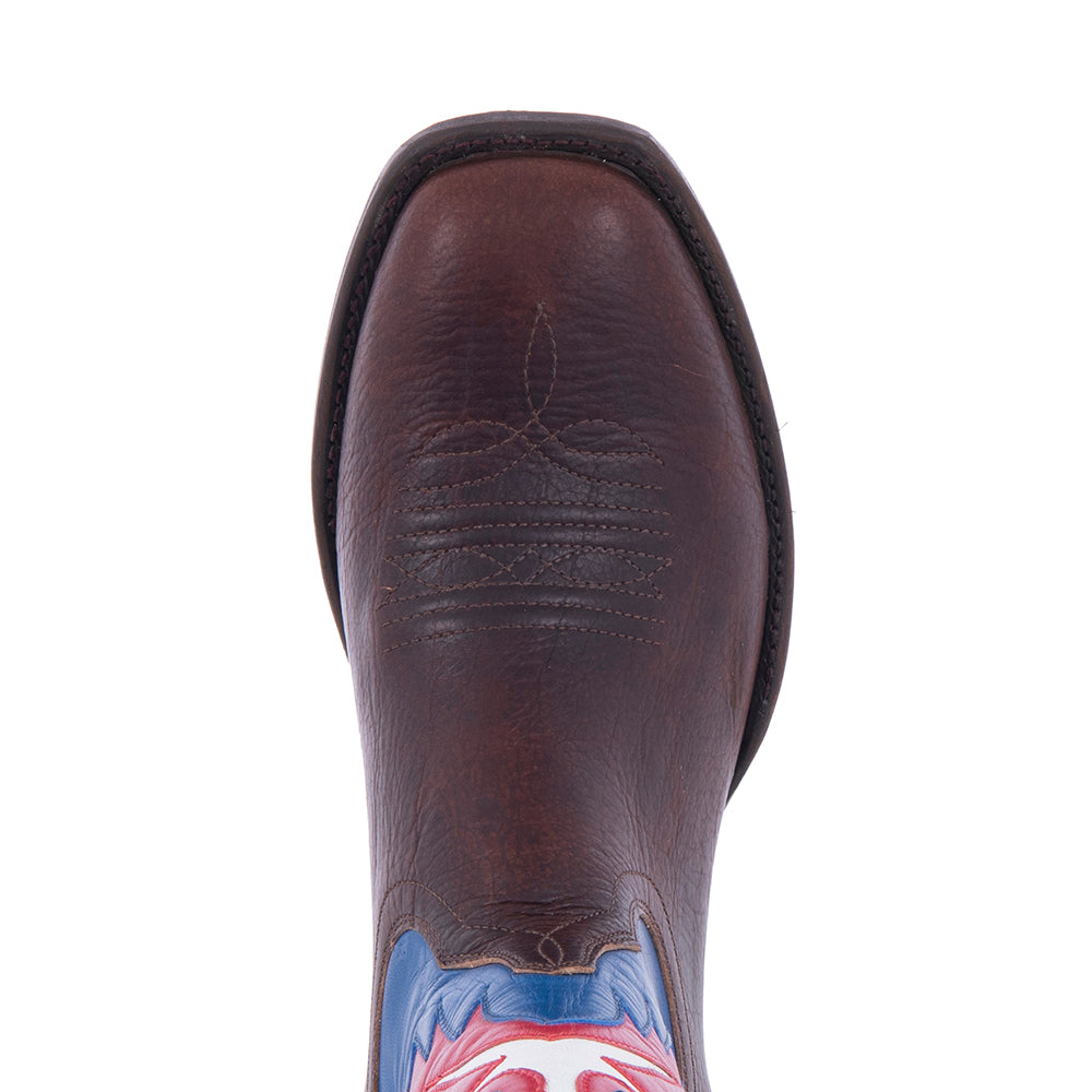 Men's Cowboy 12" Mocha Bison Red White Fern Inlay