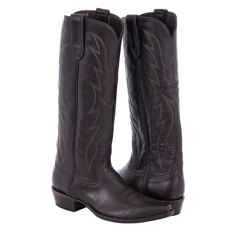 Men's Cowboy 17" Dark Brown Calf Crown Stitch