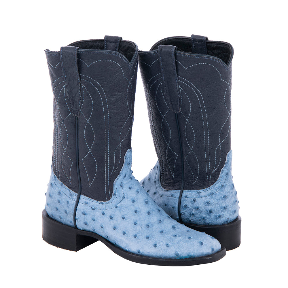 Ladies Cowoby 10" Denim Bruciato FQ Ostrich Navy Smooth Ostrich Upper