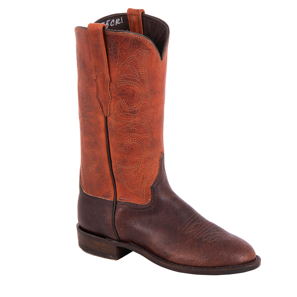 Ladies Roper 12" Mocha Bison Whiskey Top Swan Stitch