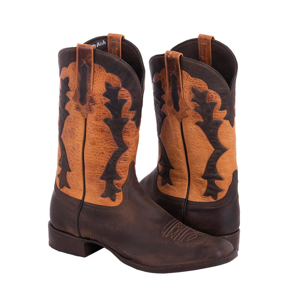 Men's 12" Tobac Goat with Cognac Bison With Tobac Goat Inlay in Upper